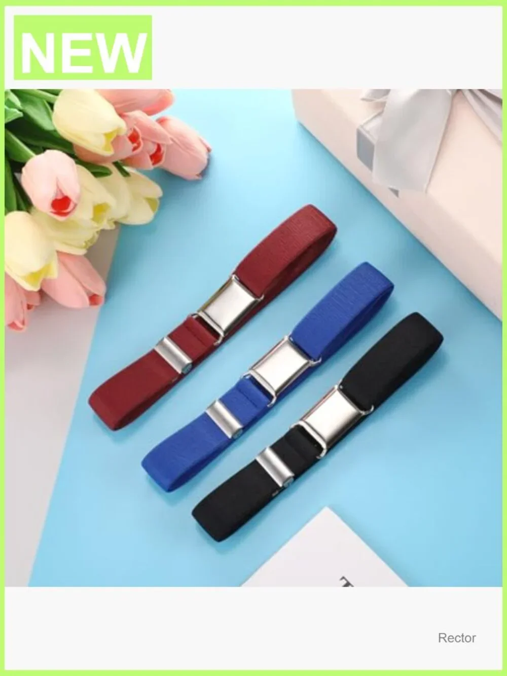 3-Pack Kids Elastic Stretch Belt with Silver Square Buckle